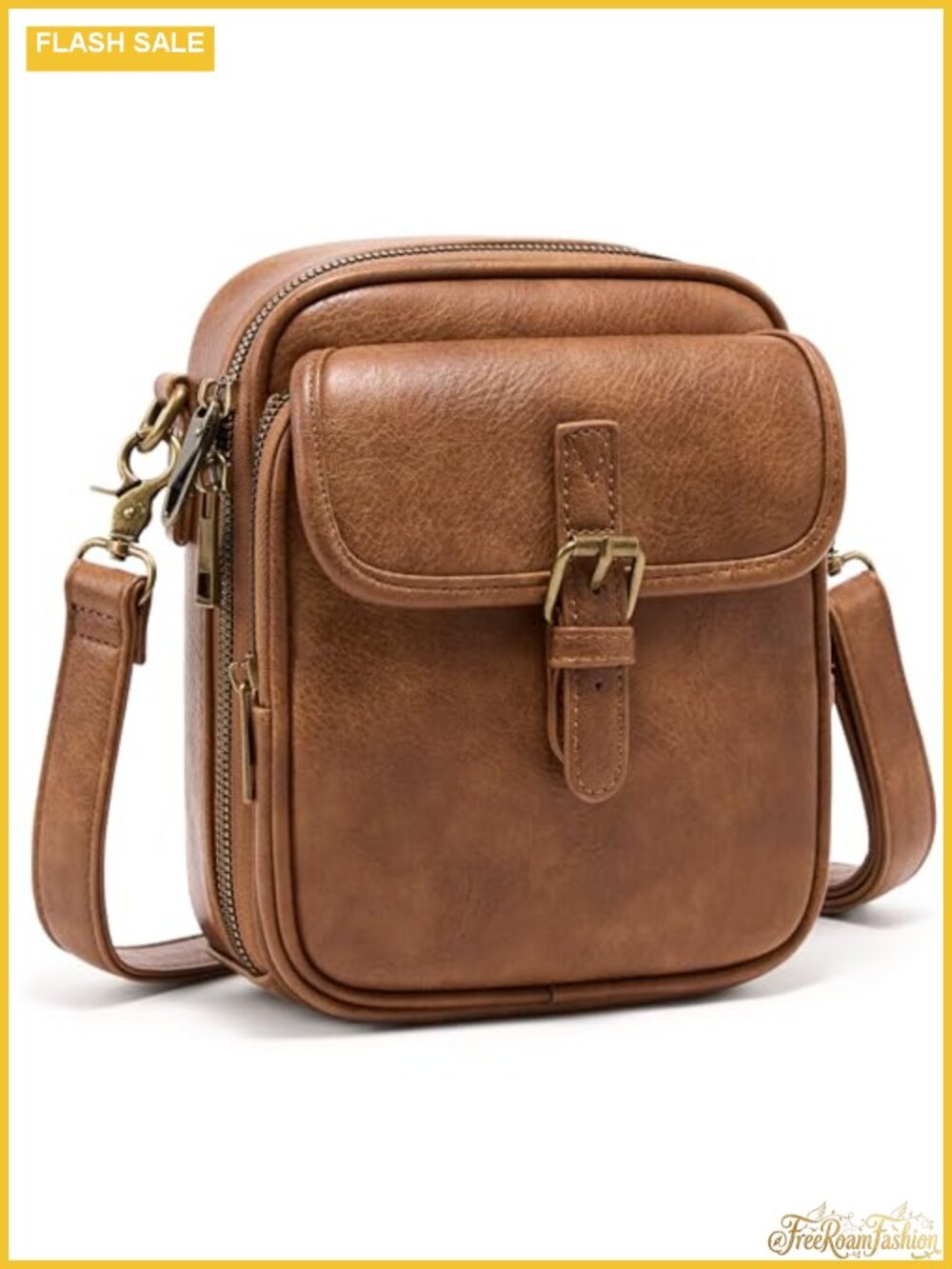 Vegan Leather Crossbody Bag RFID Card Slots Adjustable Strap Wide Open